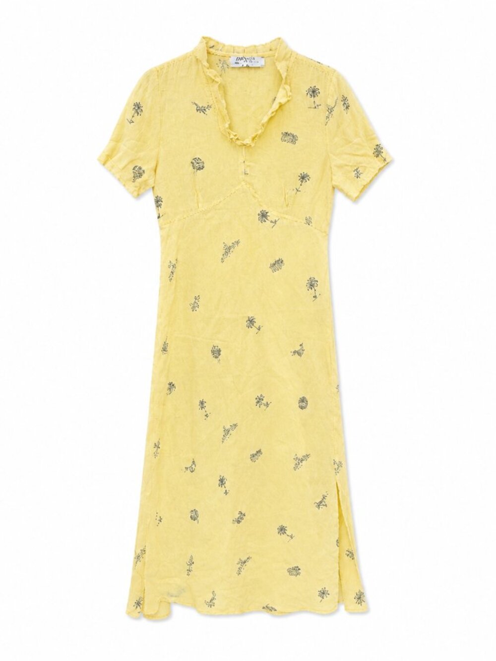 Vintage Linen Maxi Dress With Travel Designs, Size Medium